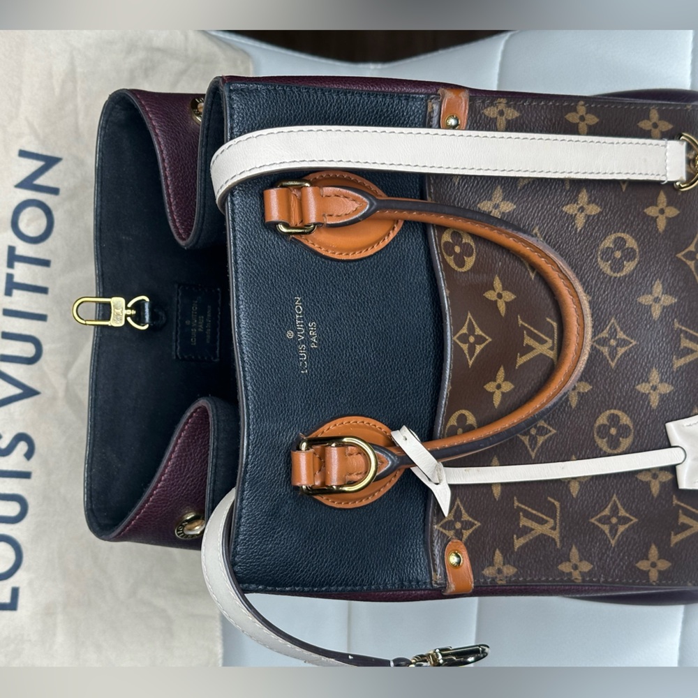 Luis Vuitton Calfskin Monogram Fold Tote MM Black Wine Cream.